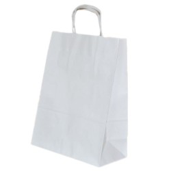 Set 100 de Sacose Albe cu Maner Rasucit, 320x120x410 mm, Hartie Kraft Albit 100 g