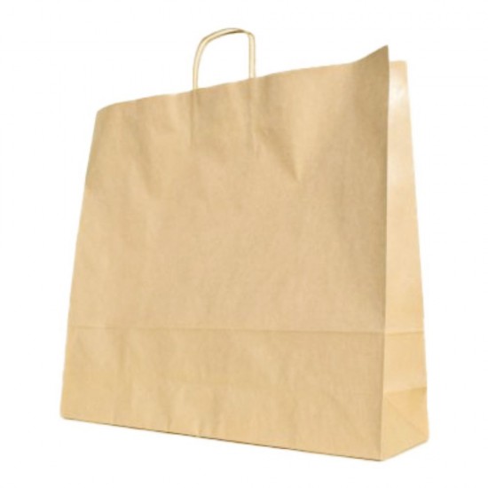 Set 50 de Sacose Natur cu Maner Rasucit, 540x140x490 mm, Hartie Kraft Natur 100 g