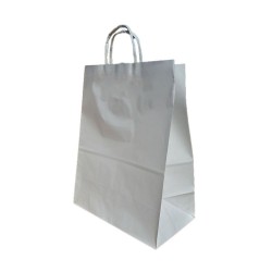 Set 50 de Sacose Albe cu Maner Rasucit, 310x170x390 mm, Hartie Kraft Albit 80 g