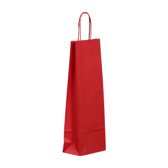 Set 100 de Sacose din Hartie pentru Sticle, Model Rosu, 14x8x39 cm, Hartie Kraft Alba 90 g/mÂ², Maner Sfoara