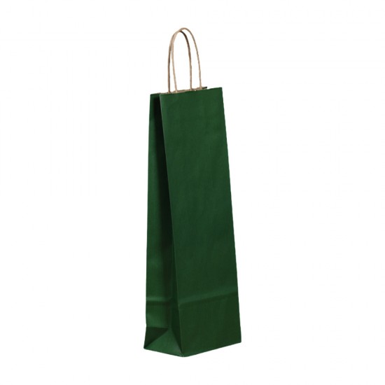 Set 100 de Sacose din Hartie pentru Sticle, Model Verde Inchis, 14x8x39 cm, Hartie Kraft Alba 90 g/mÂ², Maner Sfoara