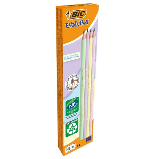 Creion Grafit Hb Fara Guma Eco Evolution Pastel 12/cut Bic
