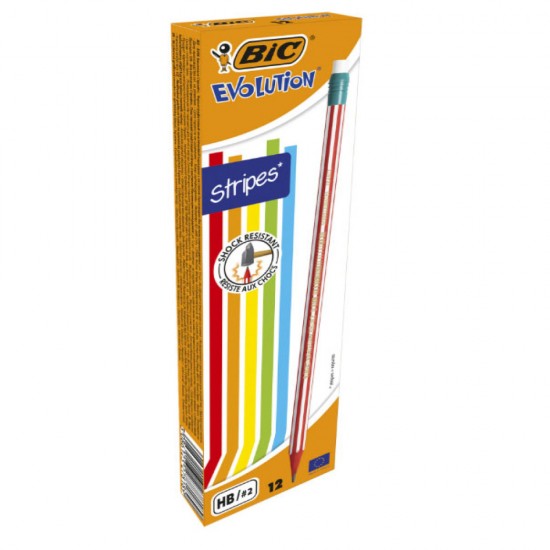 Creion Grafit Hb Cu Guma Evolution Stripes 646 12/cut Bic