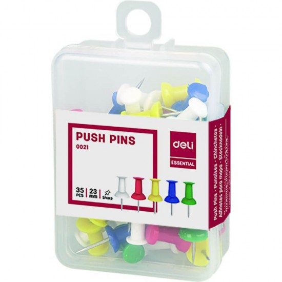 Pioneze pentru Panou de Pluta Deli, 35 Buc/Set, Culori Diverse, Pioneze, Pioneze Metal, Pioneze Deli Metal, Set de Pioneze, Set de Pioneze Metal, Set de Pioneze Deli, Pioneze pentru Birou, Pioneze Birou, Pioneze Decorative