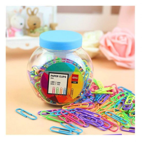 Agrafe Metalice Colorate Deli, 29 mm, 200 Buc/Borcan, Set Agrafe Colorate de Metal, Set Agrafe Metal Colorate, Set Agrafe Birou Colorate, Set Agrafe Colorate de Birou, Set Agrafe pentru Birou, Set Agrafe Hartii, Set Agrafe pentru Hartii