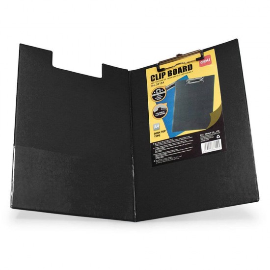 Clipboard Dublu A4 Deli, Negru, Buzunar Interior, Carton Acoperit cu Plastic, Clipboard Dublu Negru, Clipboard cu Buzunar Interior, Clipboard Dublu cu Buzunar Interior, Clipboard Tip Carte, Clipboard Negru Deli, Suport Documente