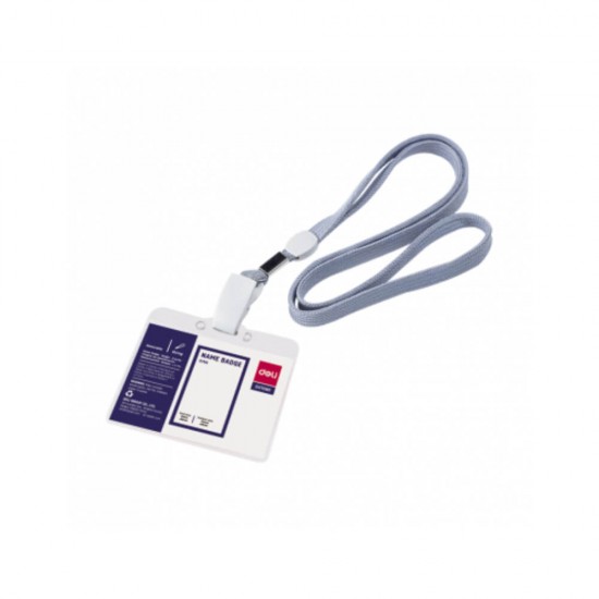 Ecuson Orizontal cu Clips Deli, 102x91 mm, Snur Textil, Ecuson Orizontal, Ecuson Deli, Ecuson Orizontal Deli, Ecuson cu Snur, Ecuson cu Snur Textil, Ecuson cu Snur Deli, Ecuson cu Clips Deli, Ecuson Orizontal