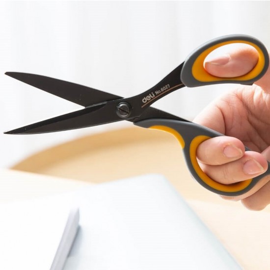 Foarfeca de Birou cu Grip Deli, 17.5 cm, Negru, Material Otel Inoxidabil cu Invelis Protector, Foarfece, Foarfece Scoala, Foarfeca, Foarfece pentru Casa, Foarfeca Universala, Foarfeca de Birou, Foarfeca pentru Hartie si Carton