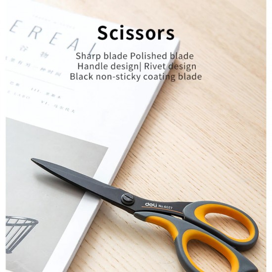 Foarfeca de Birou cu Grip Deli, 17.5 cm, Negru, Material Otel Inoxidabil cu Invelis Protector, Foarfece, Foarfece Scoala, Foarfeca, Foarfece pentru Casa, Foarfeca Universala, Foarfeca de Birou, Foarfeca pentru Hartie si Carton