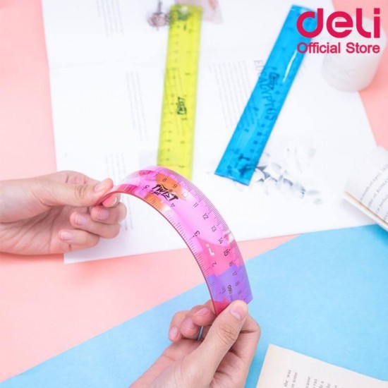 Rigla Flexibila Deli, 20 cm, Mov, Rigla Colorata Flexibila, Rigla Colorata Transparenta Flexibila, Rigla Transparenta Colorata, Rigla 20 cm, Rigla Medie, Rigla pentru Scoala, Rigla Scoala, Rigle Colorate Transparente Flexibile