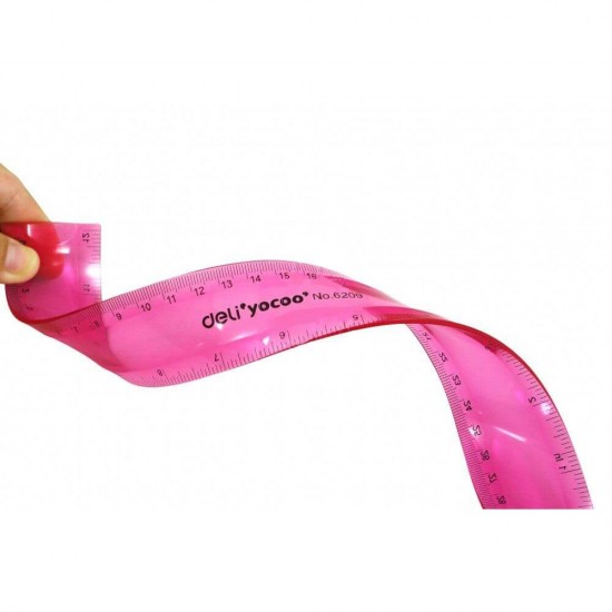 Rigla Flexibila Deli, 20 cm, Mov, Rigla Colorata Flexibila, Rigla Colorata Transparenta Flexibila, Rigla Transparenta Colorata, Rigla 20 cm, Rigla Medie, Rigla pentru Scoala, Rigla Scoala, Rigle Colorate Transparente Flexibile