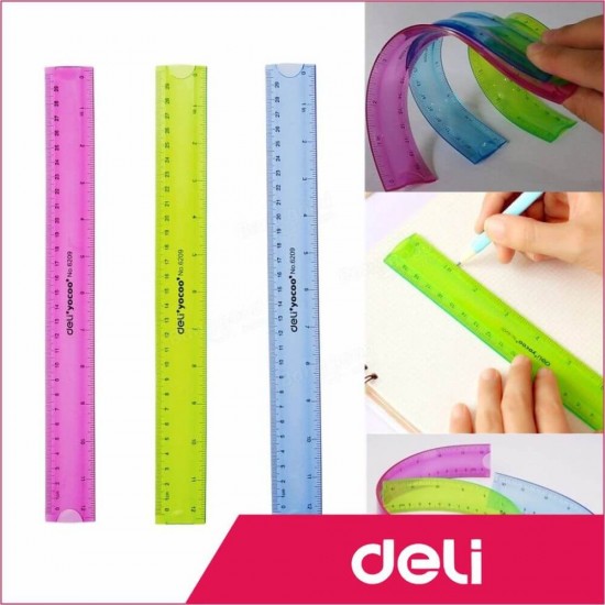 Rigla Flexibila Deli, 30 cm, Galben, Rigla Colorata Flexibila, Rigla Colorata Transparenta Flexibila, Rigla Transparenta Colorata, Rigla 30 cm, Rigla Mare, Rigla Lunga, Rigla pentru Scoala, Rigla Scoala, Rigle Colorate Transparente Flexibile