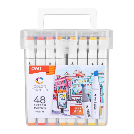 SET 48 MARKERE SKETCHING VARF DUBLU 1MM/7MM CUT PLASTIC DELI