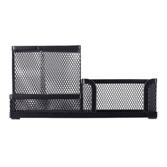 Suport Birou Deli, 3 Compartimente, Plasa Metalica, Negru, Suport Birou cu Trei Compartimente, Suport Birou cu 3 Compartimente, Suport Birou din Plasa Metalica, Suport Birou Negru, Suport Accesorii Birou, Suport Pixuri, Suport pentru Pixuri si Creioane