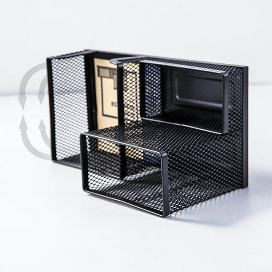 Suport Birou Deli, 3 Compartimente, Plasa Metalica, Negru, Suport Birou cu Trei Compartimente, Suport Birou cu 3 Compartimente, Suport Birou din Plasa Metalica, Suport Birou Negru, Suport Accesorii Birou, Suport Pixuri, Suport pentru Pixuri si Creioane