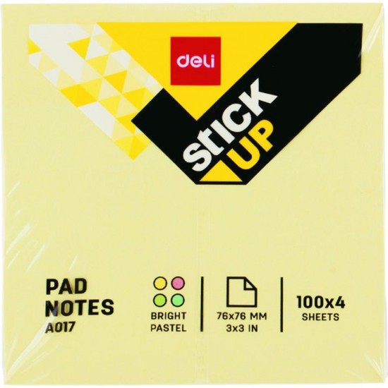 NOTES ADEZIV 76*76MM 4 CULORI PASTEL 400 FILE DELI