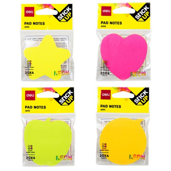 Notes Adeziv Div Forme 76*76mm 4*20 File Neon Deli
