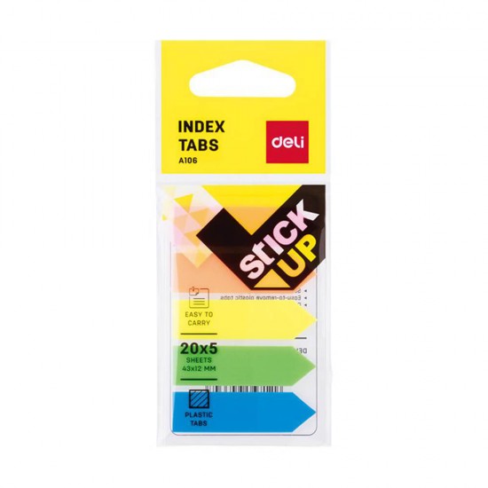 Index Adeziv Plastic, Deli Stick Up, 12x43 mm, 5 Culori Pastel, 100 File, Index Plastic cu Adeziv, Evidentiatoare pentru Carti si Caiete, Sticky Indexuri, Evidentiatoare Adezive de Pagina, Indecsi Autoadezivi, Index Autoadeziv