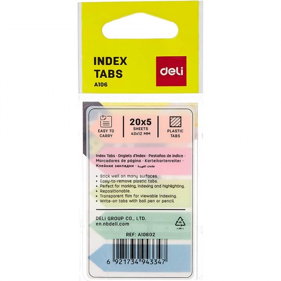 Index Adeziv Plastic, Deli Stick Up, 12x43 mm, 5 Culori Pastel, 100 File, Index Plastic cu Adeziv, Evidentiatoare pentru Carti si Caiete, Sticky Indexuri, Evidentiatoare Adezive de Pagina, Indecsi Autoadezivi, Index Autoadeziv