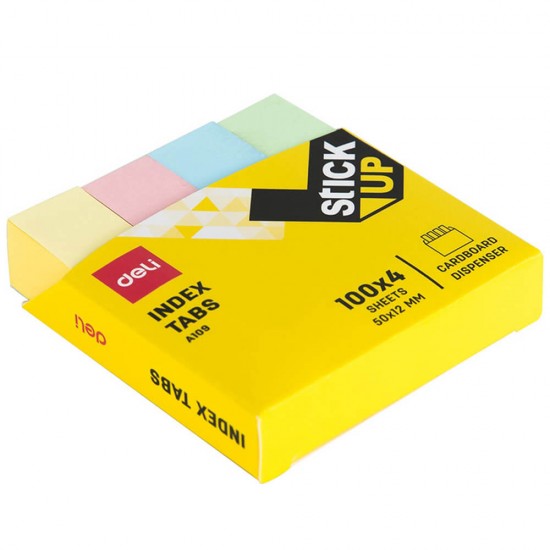 Notite Adezive Deli Stick Up, 4x19x76 mm, Culori Pastel, 400 File, Index Hartie cu Adeziv, Evidentiatoare pentru Carti si Caiete, Sticky Indexuri, Evidentiatoare Adezive de Pagina, Indecsi Autoadezivi