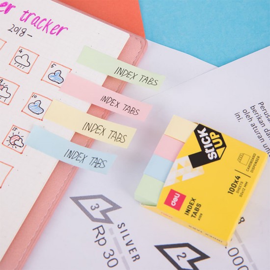 Notite Adezive Deli Stick Up, 4x19x76 mm, Culori Pastel, 400 File, Index Hartie cu Adeziv, Evidentiatoare pentru Carti si Caiete, Sticky Indexuri, Evidentiatoare Adezive de Pagina, Indecsi Autoadezivi
