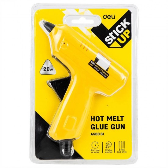 Pistol de Lipit Deli pentru Kraft, 20W, Cablu 1.5m, Galben, Pistol cu Lipici, Pistol cu Lipici pentru Kraft, Pistol de Lipit cu Lipici Cald, Pistol de Lipit pentru Kraft, Pistol cu Lipici de 20W, Pistol cu Lipici Cald, Pistol cu Lipici Fierbinte