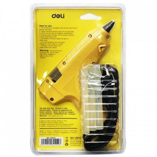Pistol de Lipit Deli pentru Kraft, 60W, Cablu 1.5m, Galben, Pistol cu Lipici, Pistol cu Lipici pentru Kraft, Pistol de Lipit cu Lipici Cald, Pistol de Lipit pentru Kraft, Pistol cu Lipici de 60W, Pistol cu Lipici Cald, Pistol cu Lipici Fierbinte