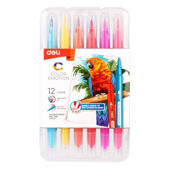Carioci Cu Varf Pensula 12 Culori Cutie Plastic Deli