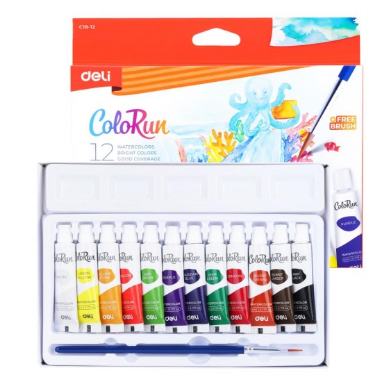 Culori Tempera DELI, 12 Culori/Set, 5 ml/Tub, Culori Multicolore