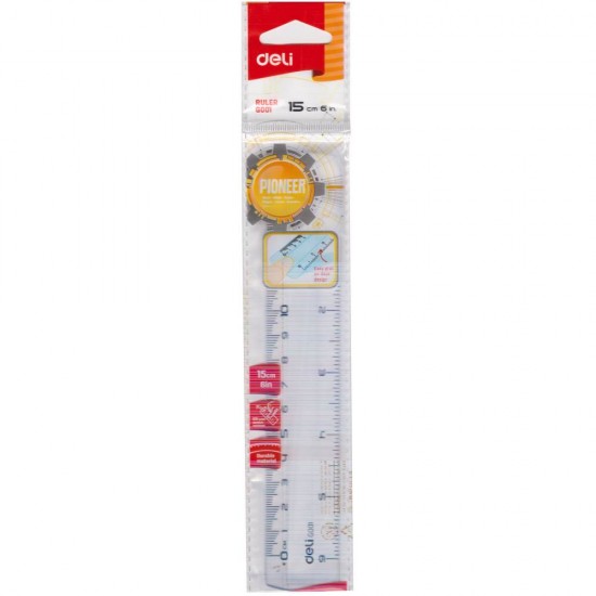 Rigla Transparenta Deli, 15 Cm, Plastic, Incolora, Rigla Din Plastic, Rigle Din Plastic, Liniar Din Plastic, Liniar Plastic, Rigle Plastic, Rigle Matematica, Rigla 15 Cm, Liniar 15 Cm, Liniar Matematica, Liniar Scoala, Rigla Scoala, Rigla Transparenta