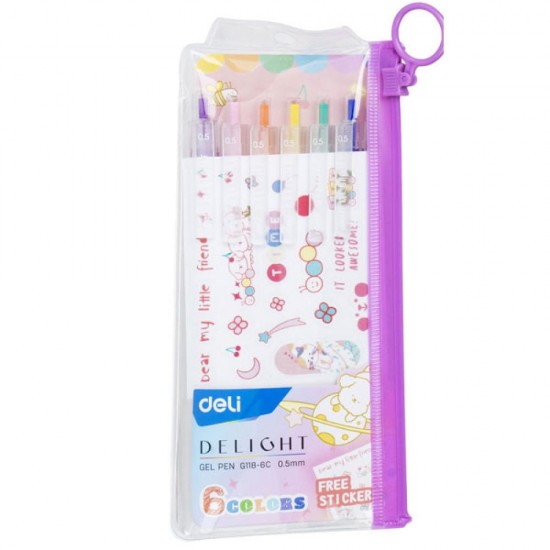 SET 6 BUCATI PIX CU GEL CU MECANISM 0.5 MM DIVERSE CULORI DELIGHT DELI