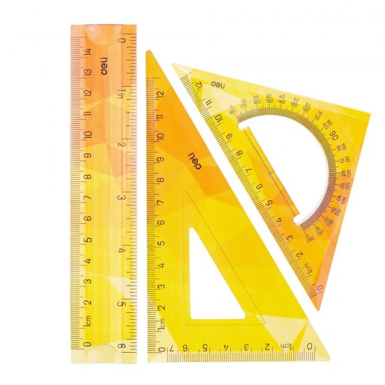 SET GEOMETRIE 3 PIESE FLEXIBIL COLOR (RIG.15, ECH.13CM, ECH.13CM) DELI