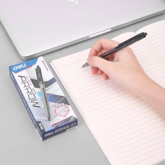 Pix cu Mecanism Deli Arrow, 0.7 mm, Negru, Pix Deli Arrow, Pix Arrow Deli, Pix cu Buton Deli, Pix Negru, Pix cu Scriere Neagra, Pix Scriere Neagra, Pixuri Negre, Pixuri Deli, Pixuri Negre cu Mecanism, Pixuri Deli Arrow, Pix 0.7 mm