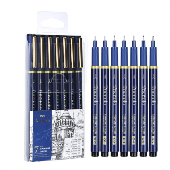 Set 7 Buc Liner Grafic (0.2, 0.25, 0.3, 0.35,0.4, 0.45, 0.5mm) Deli