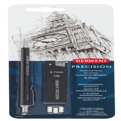 Blister Creion Mecanic 0.7mm Profesional Negru +mine + 2 Radiere Derwent