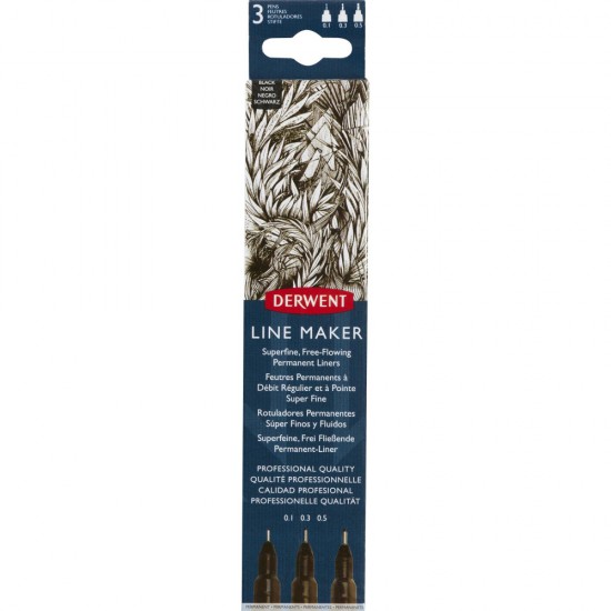 Set 3 Buc Liner Grafic Profesional (0.1/0.3/0.5 Mm) Negru Derwent