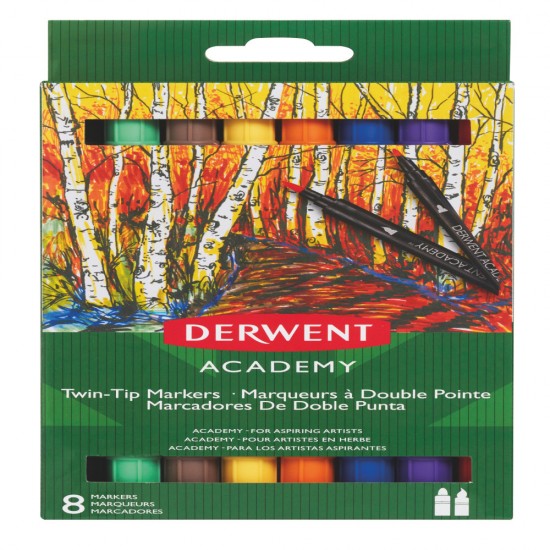Markere 2 Capete Varf Pensula 8 Buc/set Derwent Academy