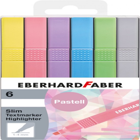 Textmarker Slim Patrat Set 6 Buc Pastel Faber-castell