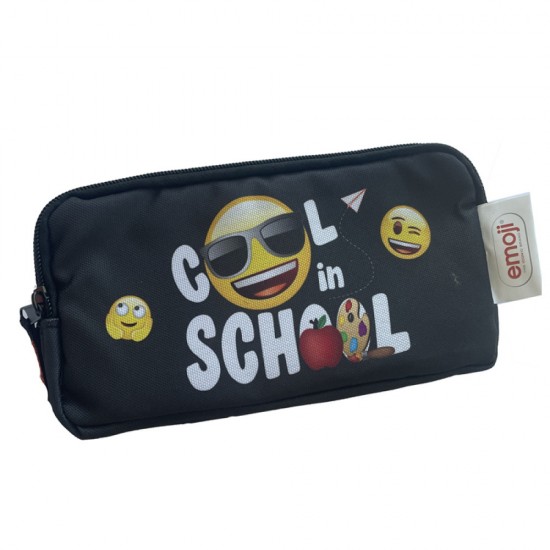 Penar Etui Dreptunghiular 3 Fermoare Negru School Emoji Pigna