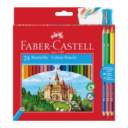 Creioane Colorate Faber-Castell Eco, 27 Buc/Set, 24 Creioane Colorate + 3 Creioane Bicolore, Culori Asortate, Creion de Colorat, Creioane Bicolore, Creioane Colorate Faber-Castell, Creioane de Colorat pentru Copii, Creioane Multicolore