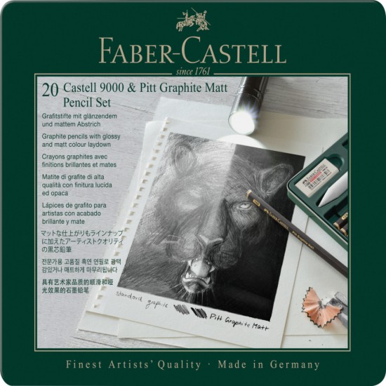 Set 20 Buc Creion Grafit Mat + Castell 9000 Faber-castell