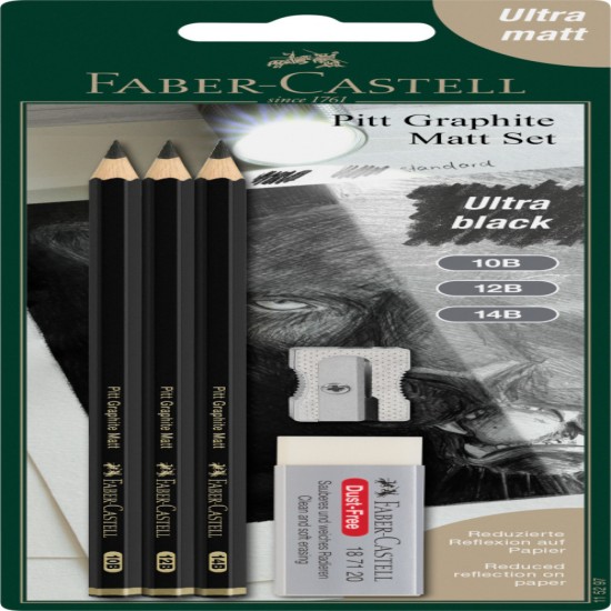 Blister 3 Buc Creion Grafit Mat 10b, 12b, 14b Pitt Faber-castell