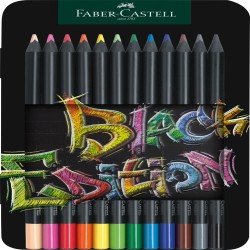 Creioane Colorate 12 Culori Black Edition Cutie Metal Faber-castell