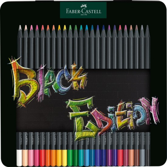 Creioane Colorate 24 Culori Black Edition Cutie Metal Faber-castell