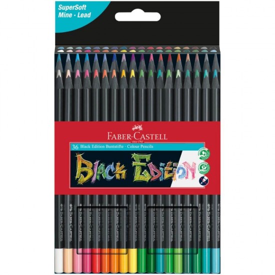Set 36 Creioane Colorate Faber-Castell Black Edition, Triunghiulare, Lemn Negru, Creioane Faber Castell Black Edition, Creioane Colorate Black Edition, Creioane Colorate Corp Negru, Creioane Colorate Triunghiulare, Creioane Colorate Rezistente