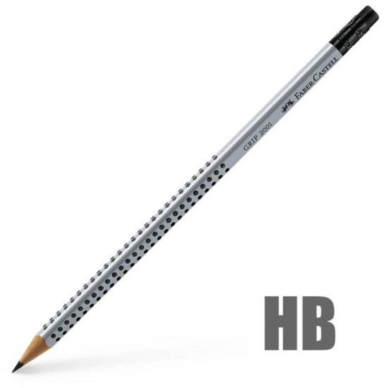 Creion Grafit HB Faber-Castell Grip 2001, cu Radiera, Argintiu, Creion Faber Castell, Creion Grafit Faber Castell, Creion HB Faber Castell, Creion Faber Castell Grip 2001, Creioane Faber Castell, Creioane Grafit Faber Castell, Creioane HB Faber Castell