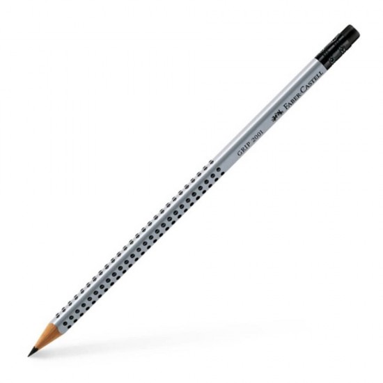 Creion Grafit B Faber-Castell Grip 2001, cu Radiera, Argintiu, Creion Faber Castell, Creion Grafit Faber Castell, Creion B Faber Castell, Creion Faber Castell Grip 2001, Creioane Faber Castell, Creioane Grafit Faber Castell, Creioane B Faber Castell