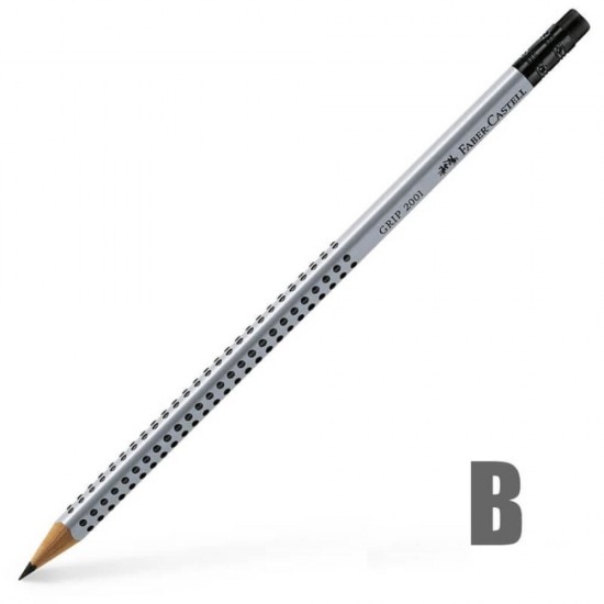 Creion Grafit B Faber-Castell Grip 2001, cu Radiera, Argintiu, Creion Faber Castell, Creion Grafit Faber Castell, Creion B Faber Castell, Creion Faber Castell Grip 2001, Creioane Faber Castell, Creioane Grafit Faber Castell, Creioane B Faber Castell