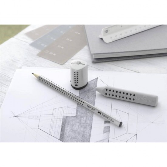Ascutitoare cu Container Faber-Castell Grip 2001 Mini, Gri, Ascutitori, Faber-Castell Ascutitori, Faber-Castell Grip 2001 Mini Ascutitoare Creioane, Ascutitori Plastic pentru Scoala, Ascutitori Scoala, Ascutitori Creioane, Ascutitoare de Birou