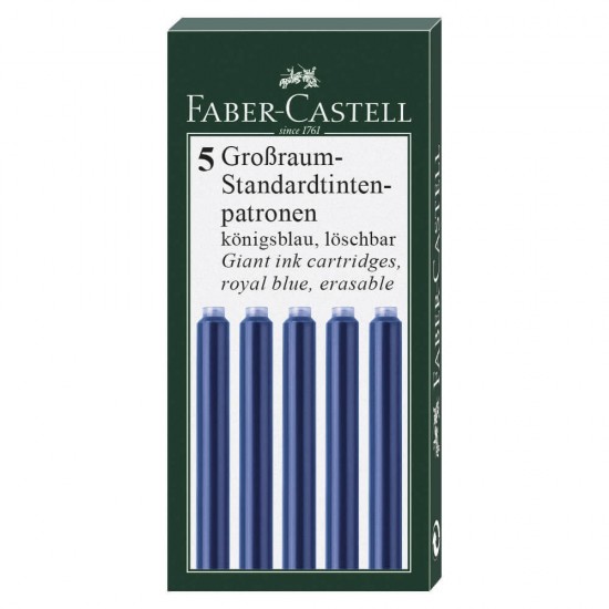 Set 5 Cartuse Mari cu Cerneala Faber-Castell, Albastra, Cartuse Cerneala, Rezerva Cerneala, Patorane Cerneala, Mine Stilou, Mine pentru Stilou, Mine de Stilou, Cartuse Stilou, Rezerva Cartuse Stilou, Rezerva Cerneala Stilou